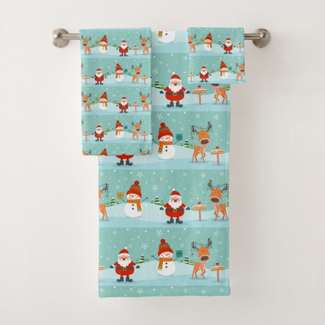 Conjunto De Toalhas Papais noeis, Rudolph e Snowman (Insitu)