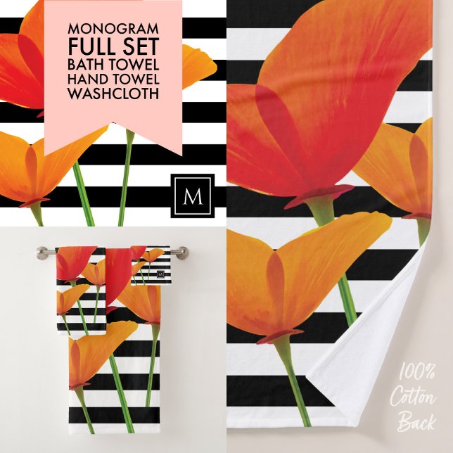 Conjunto De Toalhas Papoila Negra Chic Monograma (Criador carregado)