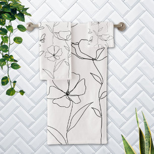 Conjunto De Toalhas Papoula Flor Silvestre Preto e Branco Floral Minim
