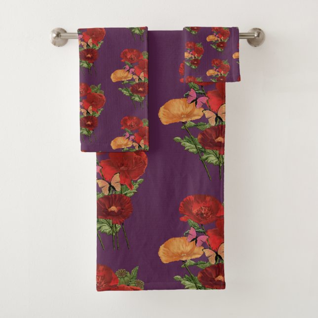 Conjunto De Toalhas Papoulas E Borboletas  (Insitu)
