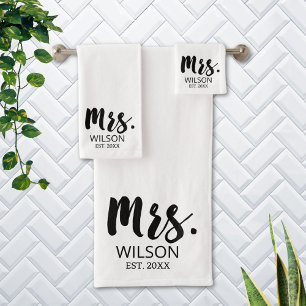 Conjunto De Toalhas Par Mrs Modern Brush Font Casal de Aniversário de