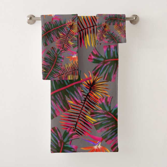 Conjunto De Toalhas Paraíso Palmeira Cinza (Insitu)