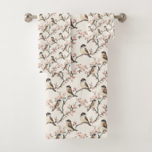 Conjunto De Toalhas Pardais Encantadores e Flores