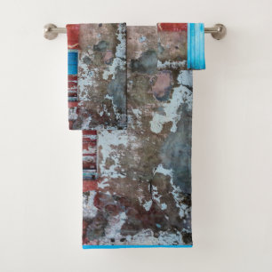 Conjunto De Toalhas Parede vermelha, azul e cinza, porta e janela