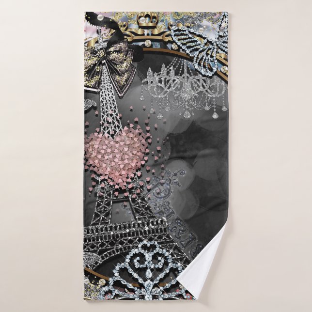 Conjunto De Toalhas Paris Bling Glamor Sparkle France Girly Trendy (Toalha de Banho)
