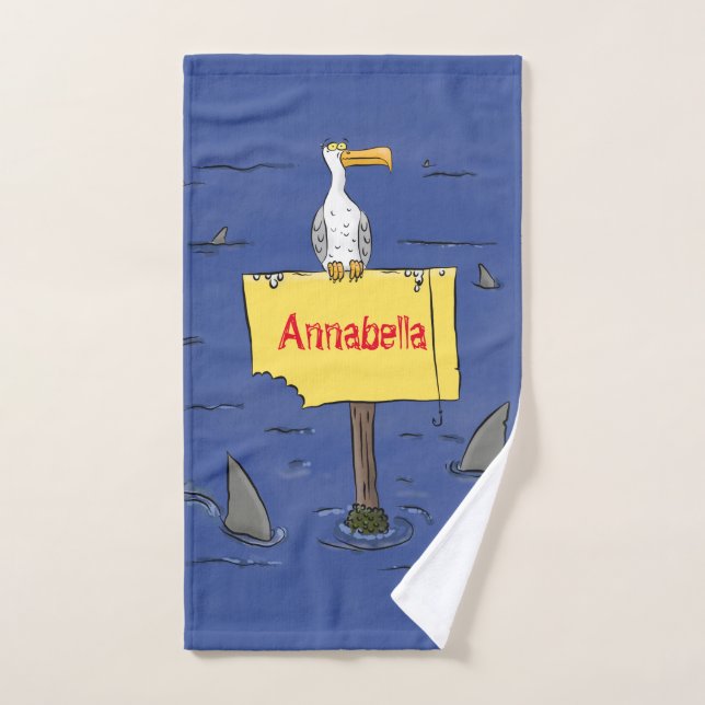 Conjunto De Toalhas Pássaro-do-mar engraçado circulado por desenhos an (Toalha de mão)