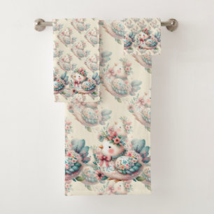 Conjunto De Toalhas Pássaro Folclórico Floral com Charme Pastel Boho