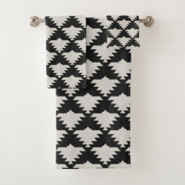 Conjunto De Toalhas Pássaro Geométrico Tribal Vintage | Boho Preto e M