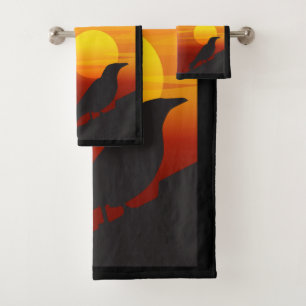 Conjunto De Toalhas Pássaro Negro Silhueta Sunset- Raven