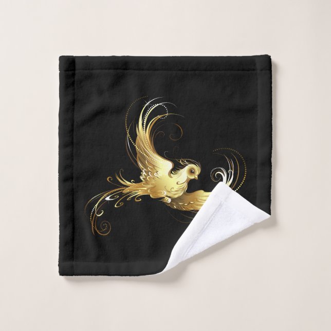 Conjunto De Toalhas Pássaro ouro sobre fundo preto (Pano de lavar)