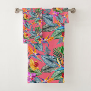 Conjunto De Toalhas Pássaro Tropical Do Jardim De Paraíso E Orquídea P