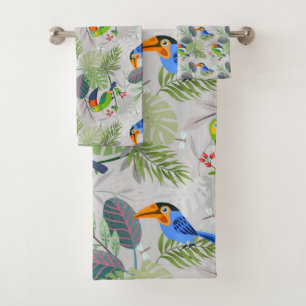 Conjunto De Toalhas Pássaro tucano bonito, padrão de todas as aves, aq