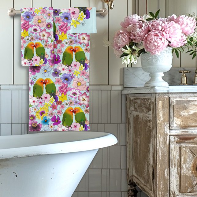 Conjunto De Toalhas Pássaros Amorosos Flores Tropicais Pássaro Românti (Criador carregado)