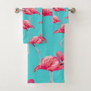 Conjunto De Toalhas Pássaros cor-de-rosa do flamingo no fundo de