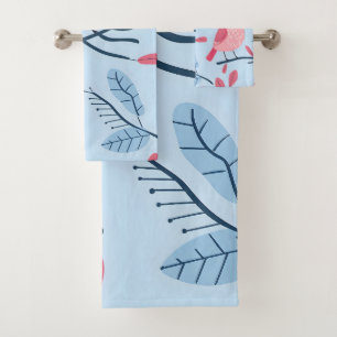 Conjunto De Toalhas Pássaros cor-de-rosa lindos em azul claro