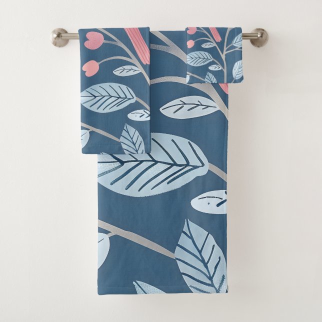 Conjunto De Toalhas Pássaros cor-de-rosa lindos em cinzas azuis (Insitu)