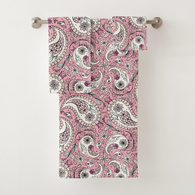 Conjunto De Toalhas Pássaros da Paisley em rosa-bebê (Insitu)