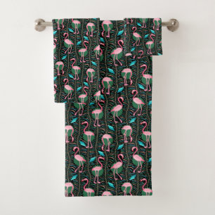 Conjunto De Toalhas Pássaros Flamingo 20s Deco Ferns Padrão Preto Ro