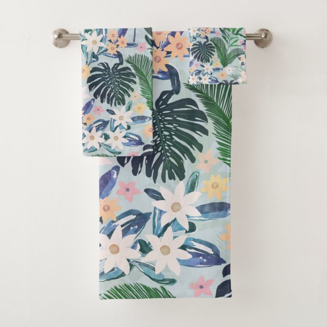 Conjunto De Toalhas Pasta Tropical Padrão Floral (Insitu)