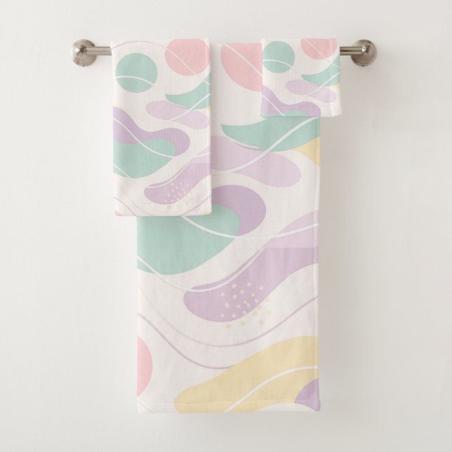 Conjunto De Toalhas Pastel Abstract Seamless Pattern Waves and Circles (Insitu)