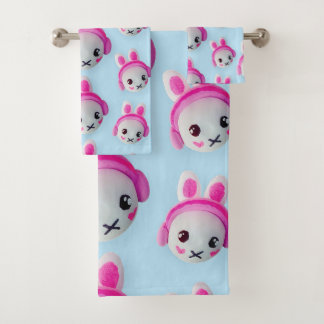 Conjunto De Toalhas Pastel Blue & Pink Cartoon Bunny Towel
