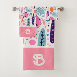 Conjunto De Toalhas Pastel BOHO Padrão Botânico Nome Monograma