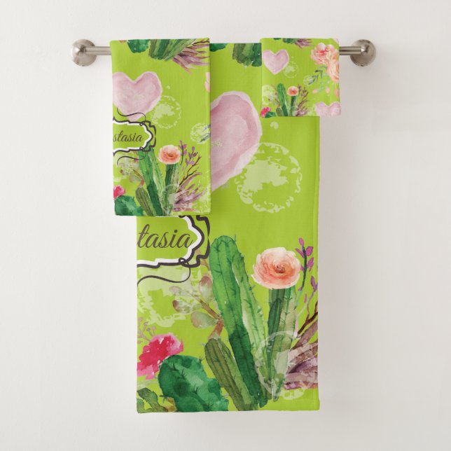 Conjunto De Toalhas Pastel Cactus Personalizado (Insitu)
