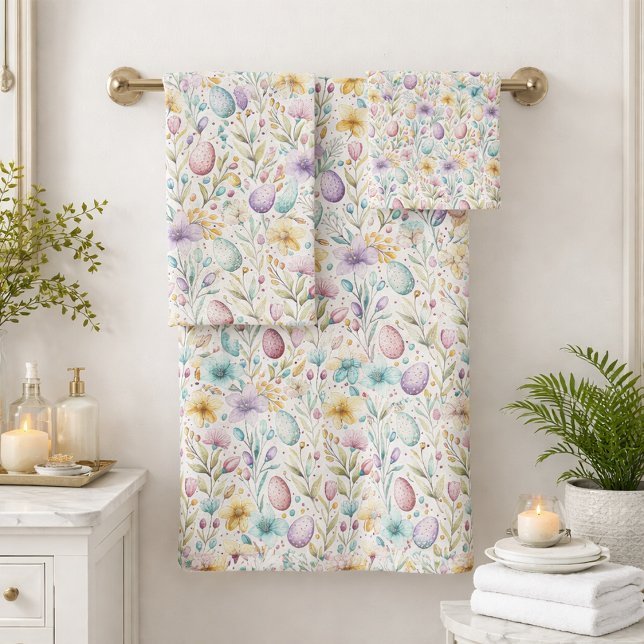 Conjunto De Toalhas Pastel Easter Egg and Spring Floral Pattern (Criador carregado)
