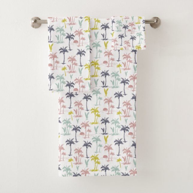 Conjunto De Toalhas Pastel Palm Tree by the Beach Pattern (Insitu)