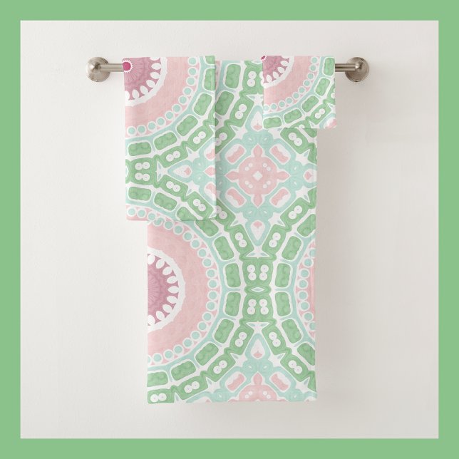 Conjunto De Toalhas Pastel Pink e Green Mandala (Criador carregado)