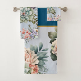CONJUNTO DE TOALHAS PASTEL PRIMAVERA FLORORY MARINHO BATHROOM TOWEL SE