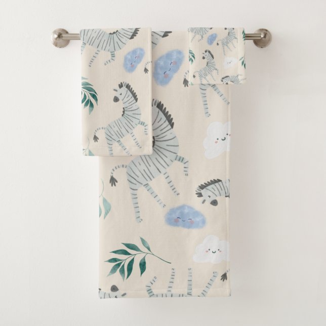 Conjunto De Toalhas Pastel safari zebra padrão animal rosa-de-viveiro (Insitu)