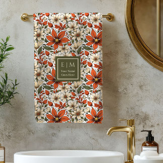 Conjunto De Toalhas Pastel Sage Autumn Flowers Personalized Bath Towel