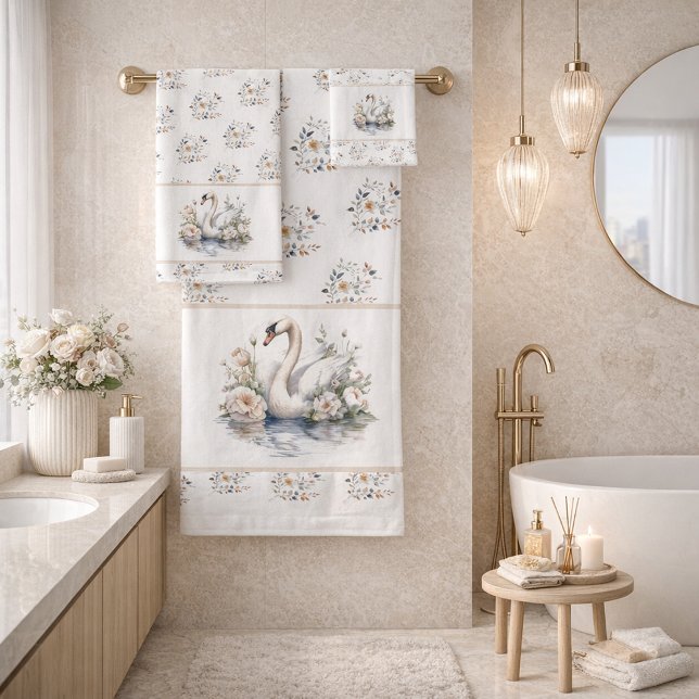 Conjunto De Toalhas Pastel Swan and Floral Towel Trio (Criador carregado)