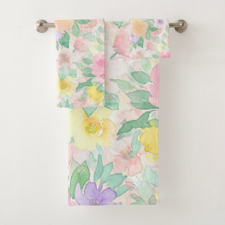Conjunto De Toalhas Pastel Watercolor Floral Pattern – Soft Spring 
