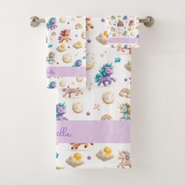 Conjunto De Toalhas Pastel Whimsso Unicorns e Castles Fantasy (Insitu)