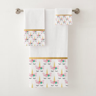 CONJUNTO DE TOALHAS PASTEL WHITE UNICORN DOURADO BANTHROOM TOWEL SET