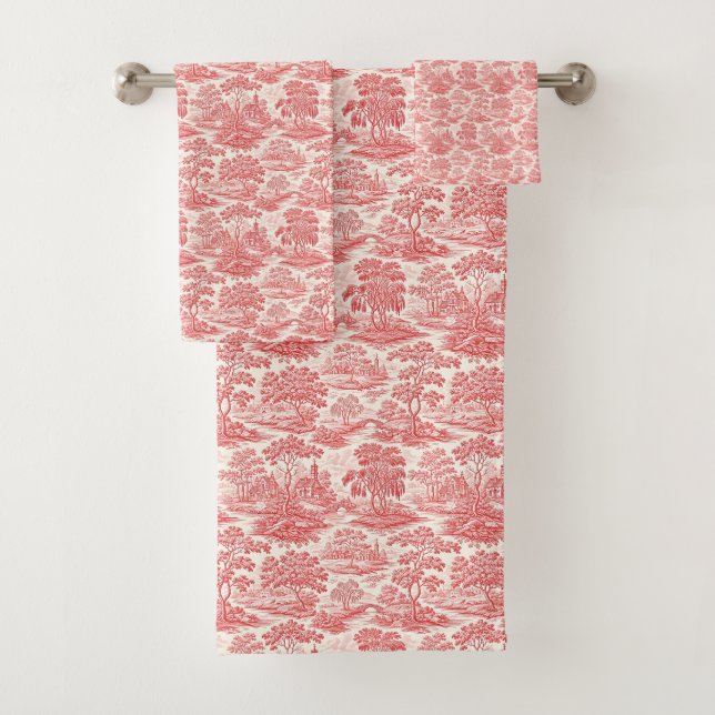 Conjunto De Toalhas Pastoral Toile em Vermelho (Insitu)