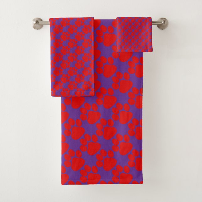 Conjunto De Toalhas Patas de Cachorro Vermelho Roxo  (Insitu)