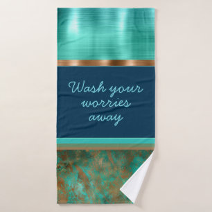 Conjunto De Toalhas Patina - texto personalizado enferrujado de cor az