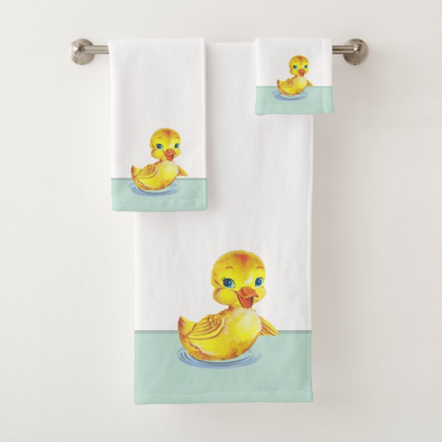 Conjunto De Toalhas Patinhos nadadores fofos em banho azul claro e bra (Insitu)