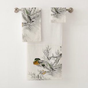 Conjunto De Toalhas Pato e uma árvore de arte japonesa Vintage Ukiyo-