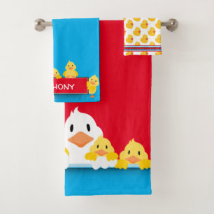 Conjunto De Toalhas Patos-Bebê Amarelos-Gelados com Crianças-Patos-Mãe