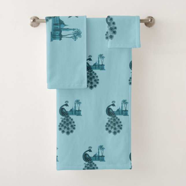 Conjunto De Toalhas Pavão Azul Romântico (Insitu)