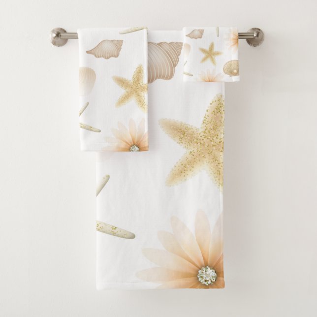 Conjunto De Toalhas Peach Beach Seasheles & Flowers Modern Glam (Insitu)