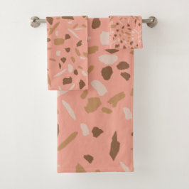 Conjunto De Toalhas Peach Beige Tan Brown Terrazzo Marble Patterno