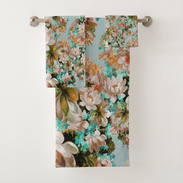 Conjunto De Toalhas Peach E Floral Verde (Insitu)