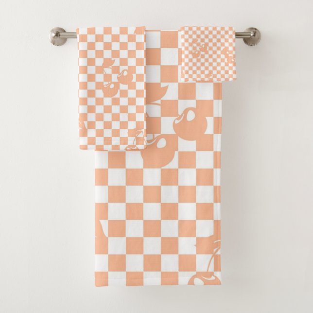 Conjunto De Toalhas Peach Fuzz Cherry Gingham Patterno (Insitu)