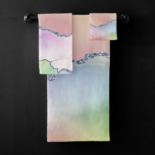 Conjunto De Toalhas Peachy Agate Bonito Mole Pastel Watercolor Ombre