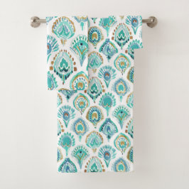 Conjunto De Toalhas PEACOCK MERMAID Escalas e Penas Náuticas Aqua